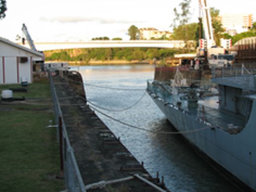 HMAS Diamantina floating