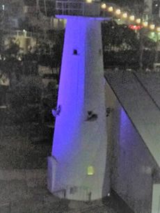 Bulwer Lighthouse illuminated in blue